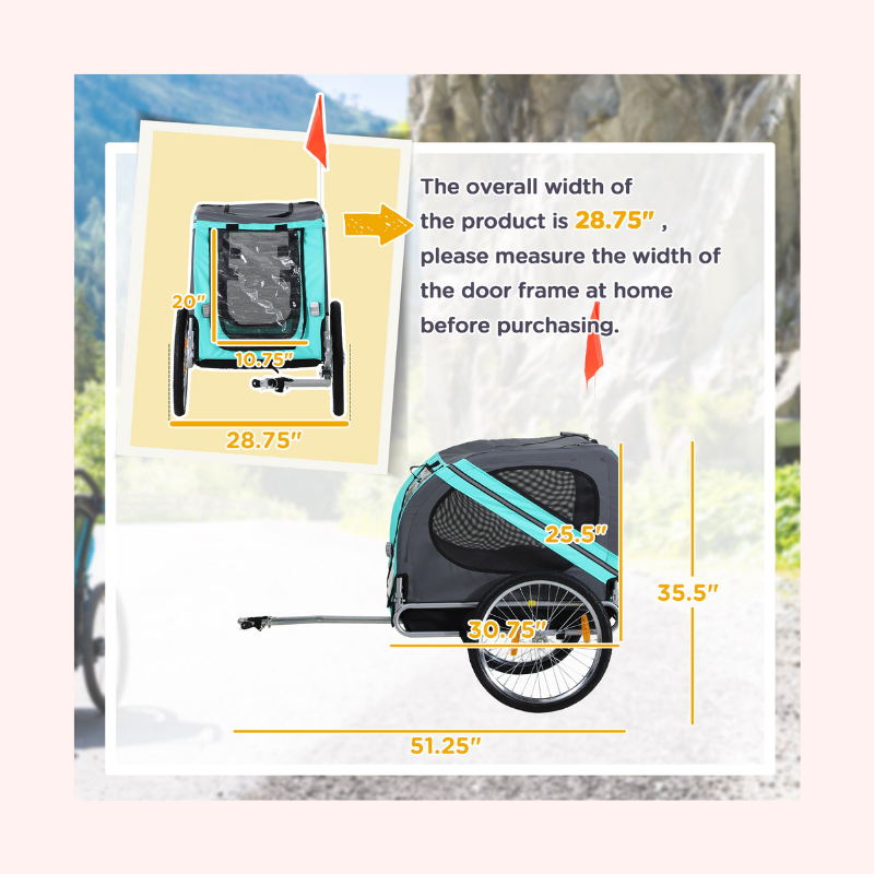 Dog Bike Trailer With 3 Entrances Large Wheels